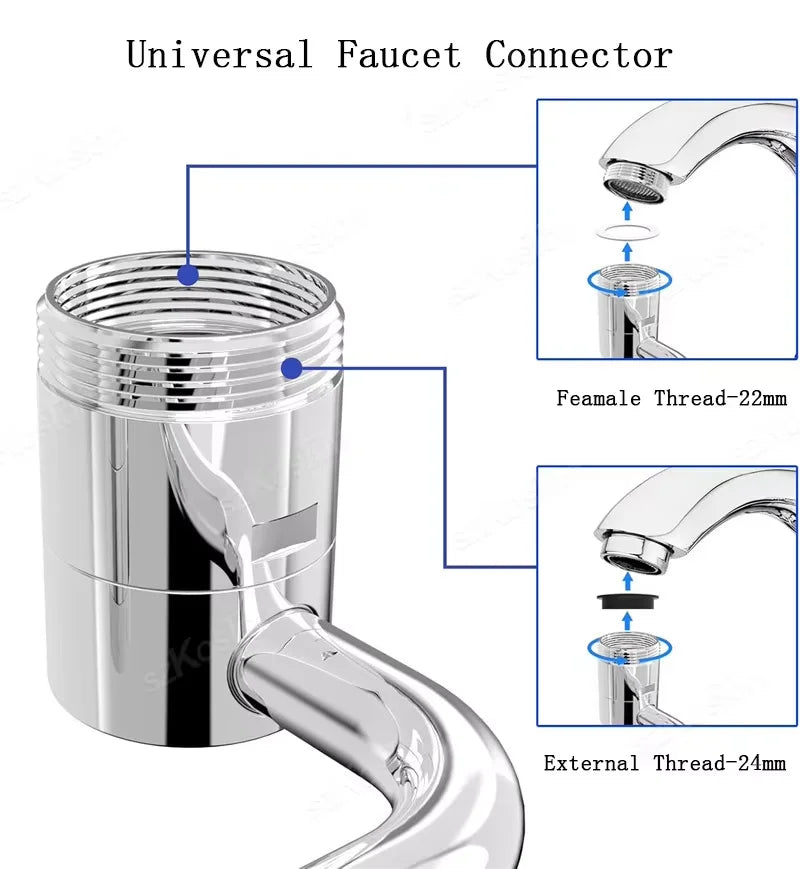1pc 1080° Swivel Faucet Extender Universal Splashproof Dual Spray Modes Rust-proof Bathroom Sink Accessories with Adapter