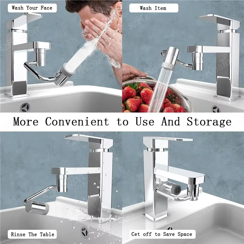 1pc 1080° Swivel Faucet Extender Universal Splashproof Dual Spray Modes Rust-proof Bathroom Sink Accessories with Adapter