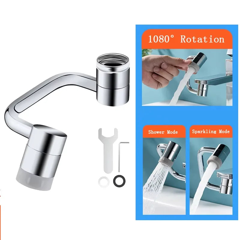 1pc 1080° Swivel Faucet Extender Universal Splashproof Dual Spray Modes Rust-proof Bathroom Sink Accessories with Adapter