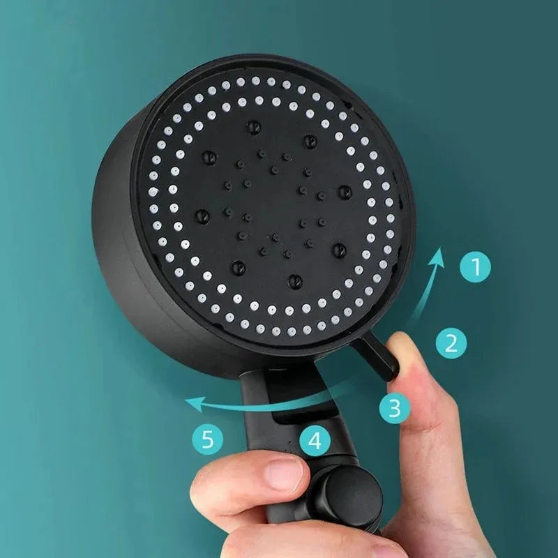 High Pressure Shower Head 5 Modes Adjustable Showerheads Bathroom Accessories with Hose Water Saving One-Key Stop Spray Nozzle