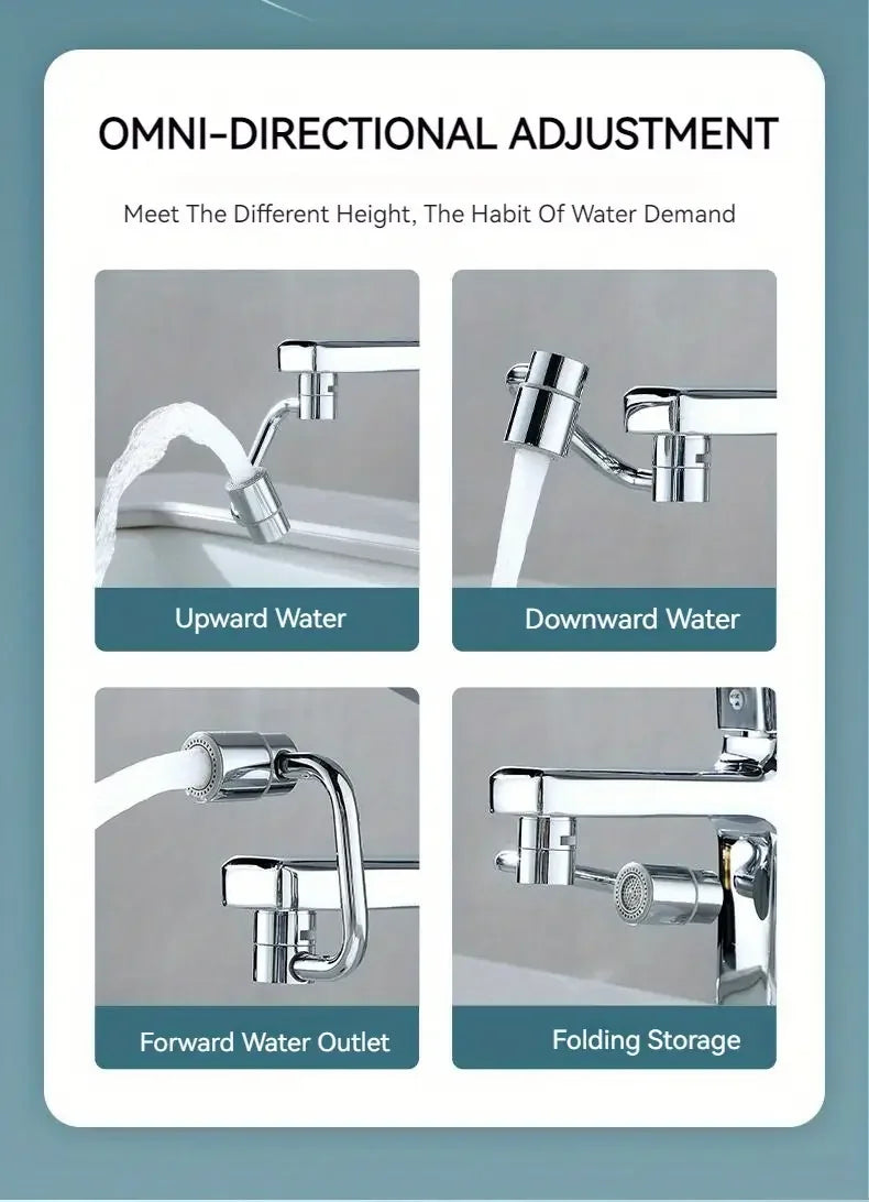 1pc 1080° Swivel Faucet Extender Universal Splashproof Dual Spray Modes Rust-proof Bathroom Sink Accessories with Adapter