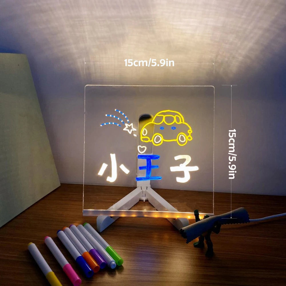 LED Note Board With Night Light Colorful 7 Pens DIY Acrylic Message Board Children‘s Drawing Board For Kids Birthday Gift