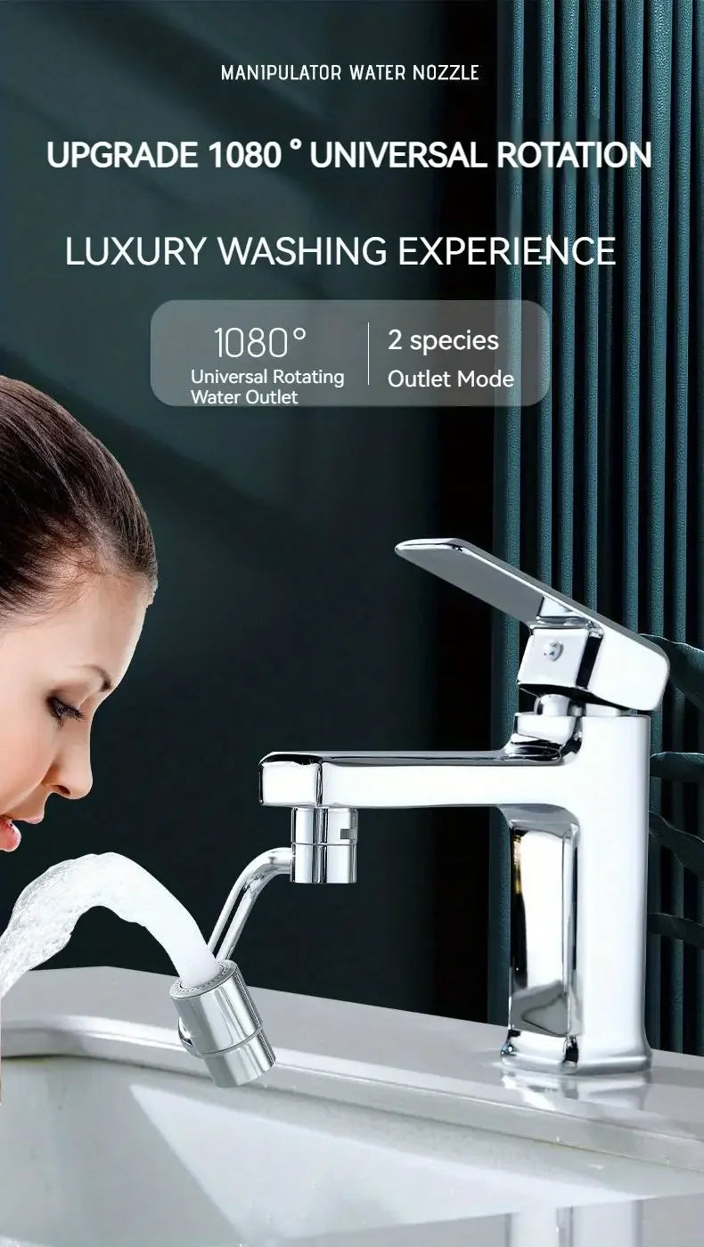 1pc 1080° Swivel Faucet Extender Universal Splashproof Dual Spray Modes Rust-proof Bathroom Sink Accessories with Adapter