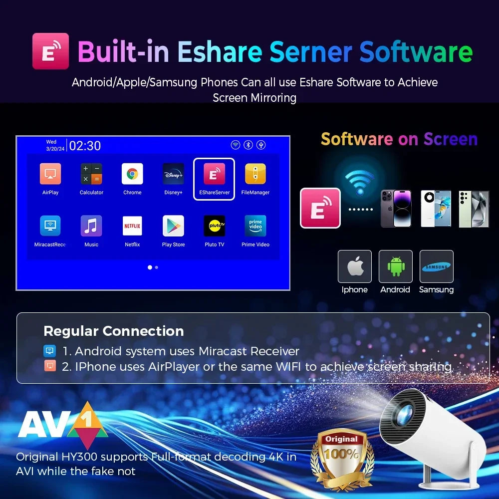 ProjectorPRO 4K Android 11 Dual Wifi6 260ANSI Allwinner H713 BT5.0 1080P 1280*720P Home Cinema Outdoor Projetor