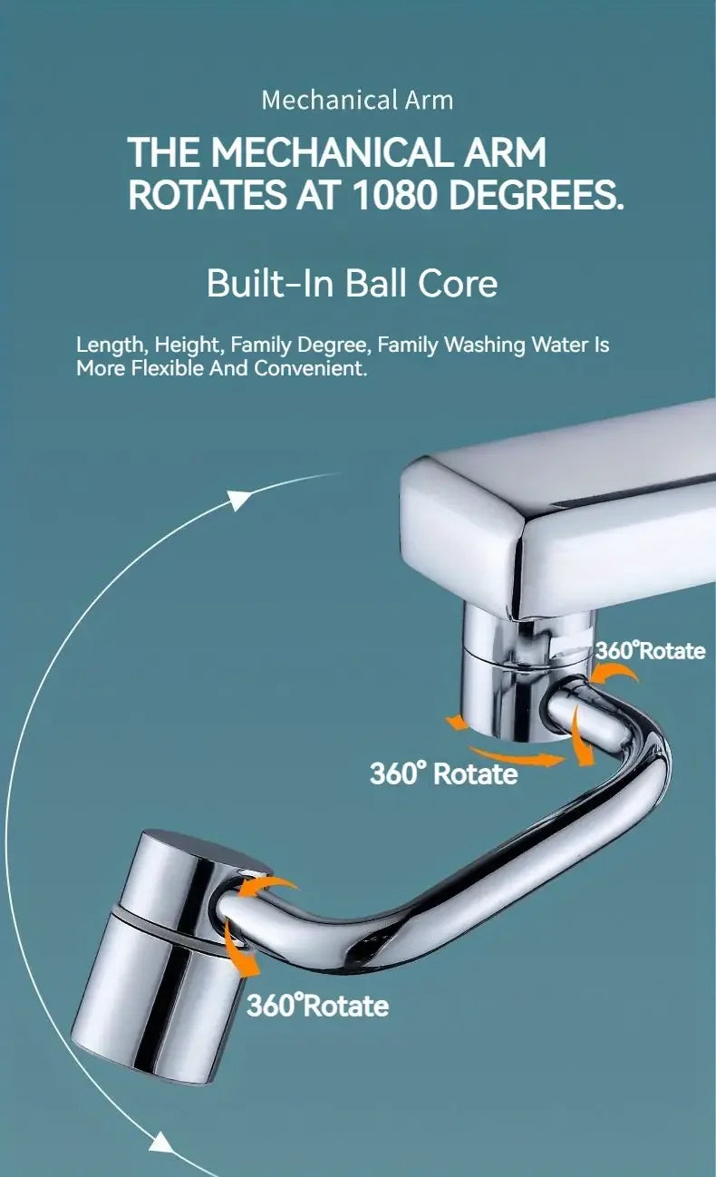 1pc 1080° Swivel Faucet Extender Universal Splashproof Dual Spray Modes Rust-proof Bathroom Sink Accessories with Adapter