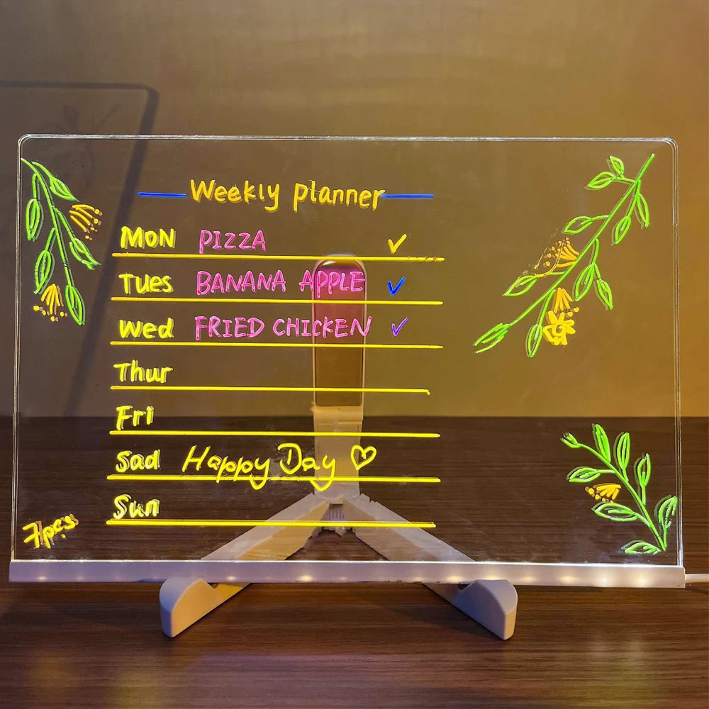 LED Note Board With Night Light Colorful 7 Pens DIY Acrylic Message Board Children‘s Drawing Board For Kids Birthday Gift