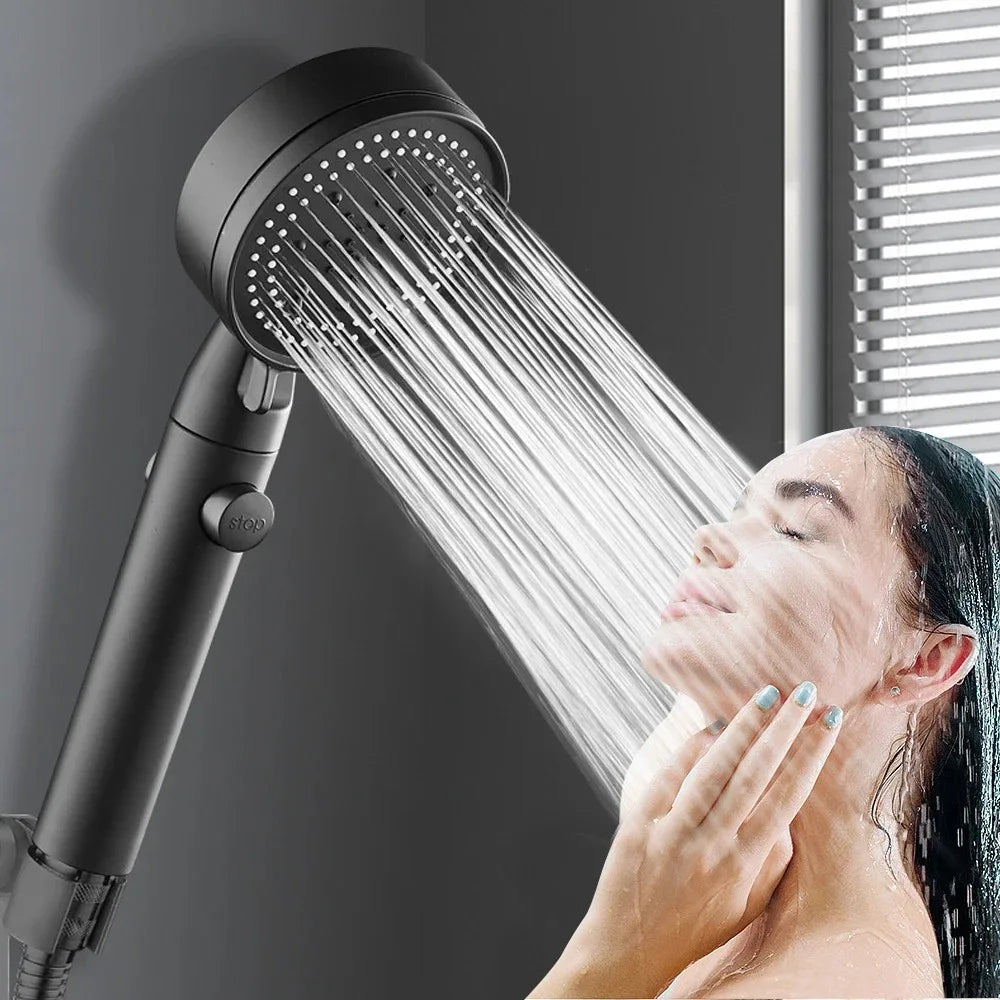 High Pressure Shower Head 5 Modes Adjustable Showerheads Bathroom Accessories with Hose Water Saving One-Key Stop Spray Nozzle