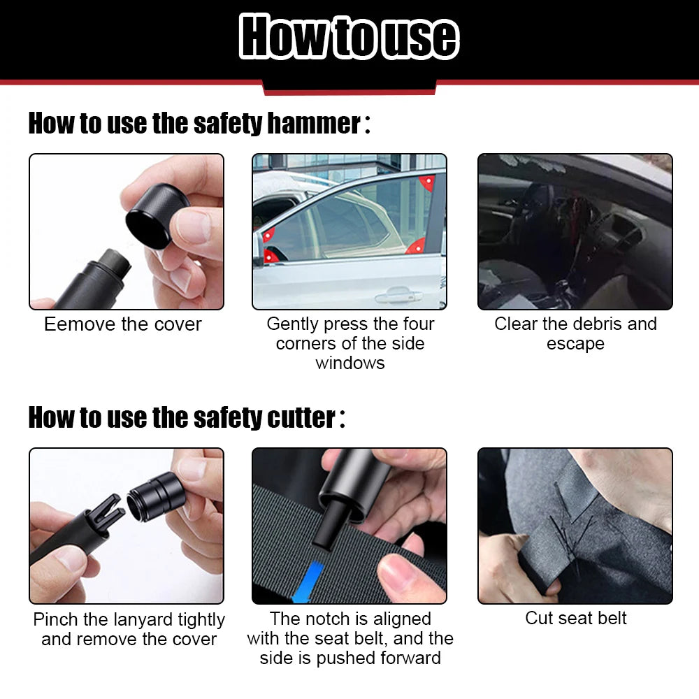Car Safety Hammer Emergency Glass Breaker Seat Belt Cutter High Hardness Tungsten Steel 2 in 1 Rescue Tool Auto Accessories