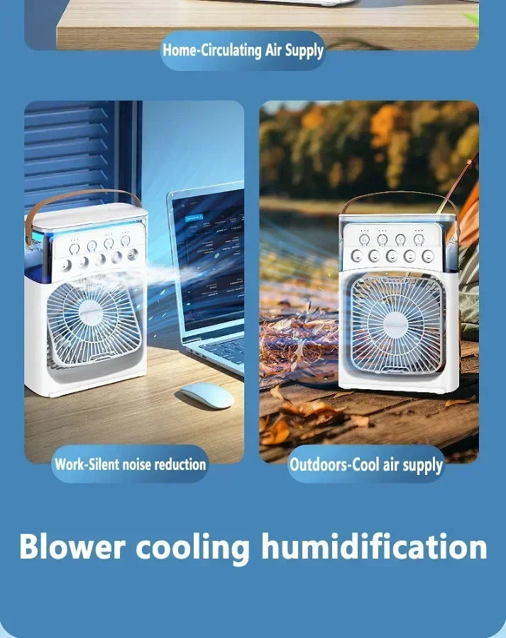 Portable humidifier fan three in one, mini USB air conditioning fan, LED night light, water mist, home fun air cooler humidifier