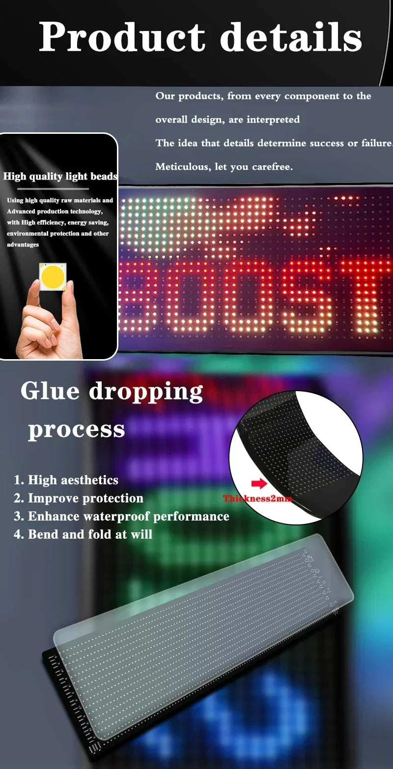 Programmable led sign LED Matrix Pixel Panel Display Screen Flexible RGB Car Scrolling Text Animation Shop Reminder Light