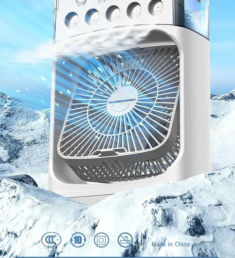 Portable humidifier fan three in one, mini USB air conditioning fan, LED night light, water mist, home fun air cooler humidifier