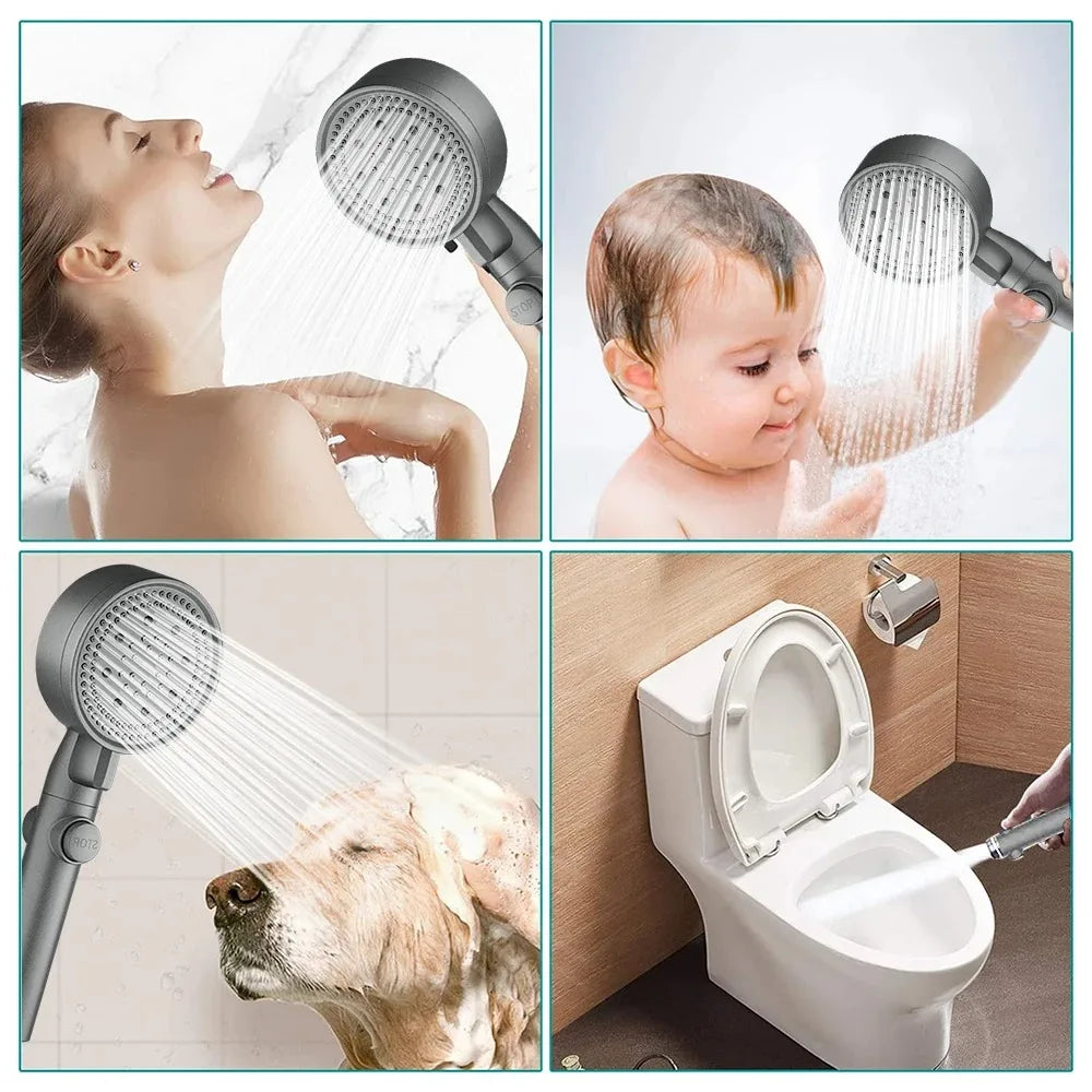 High Pressure Shower Head 5 Modes Adjustable Showerheads Bathroom Accessories with Hose Water Saving One-Key Stop Spray Nozzle