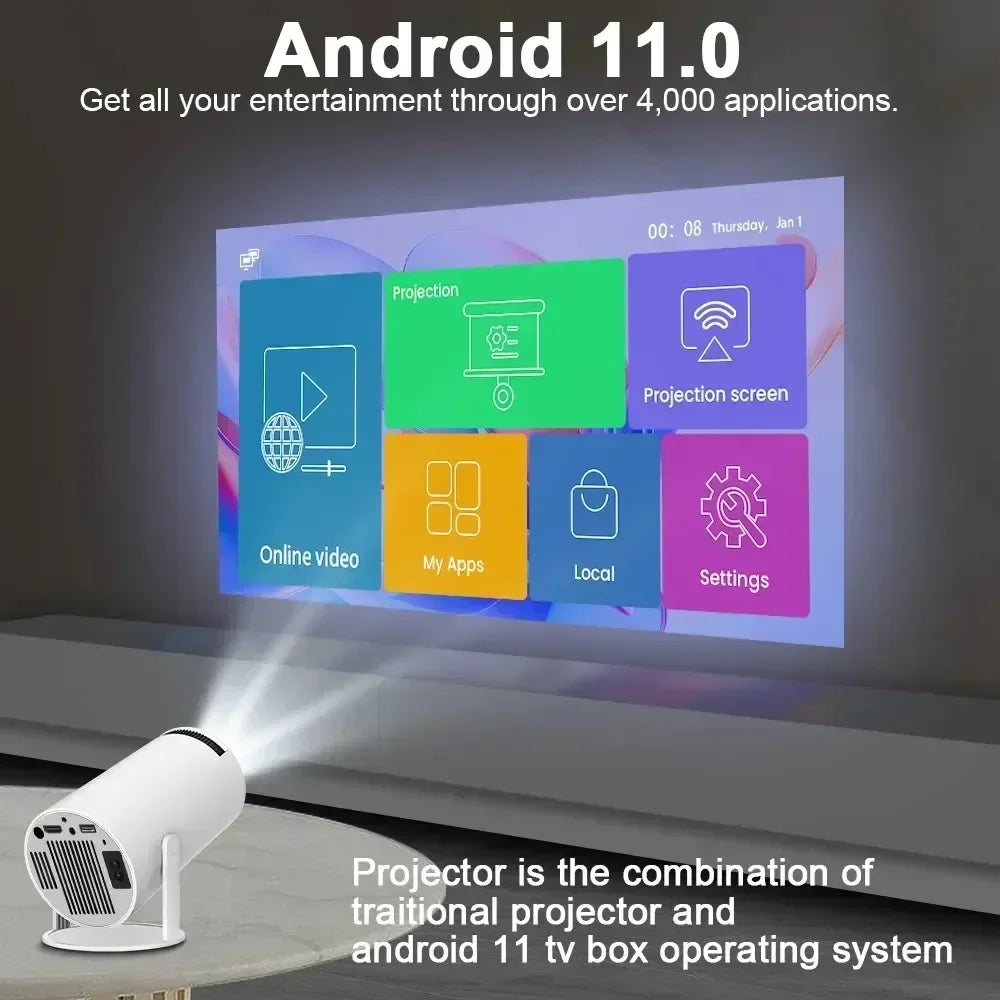 ProjectorPRO 4K Android 11 Dual Wifi6 260ANSI Allwinner H713 BT5.0 1080P 1280*720P Home Cinema Outdoor Projetor
