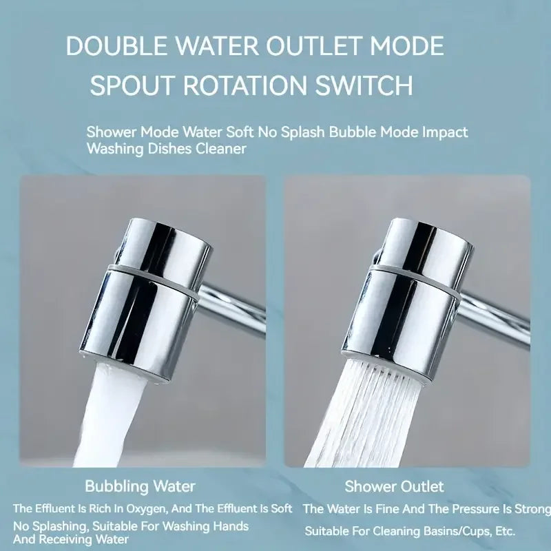 1pc 1080° Swivel Faucet Extender Universal Splashproof Dual Spray Modes Rust-proof Bathroom Sink Accessories with Adapter
