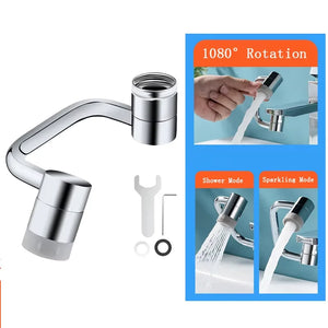 1pc 1080° Swivel Faucet Extender Universal Splashproof Dual Spray Modes Rust-proof Bathroom Sink Accessories with Adapter