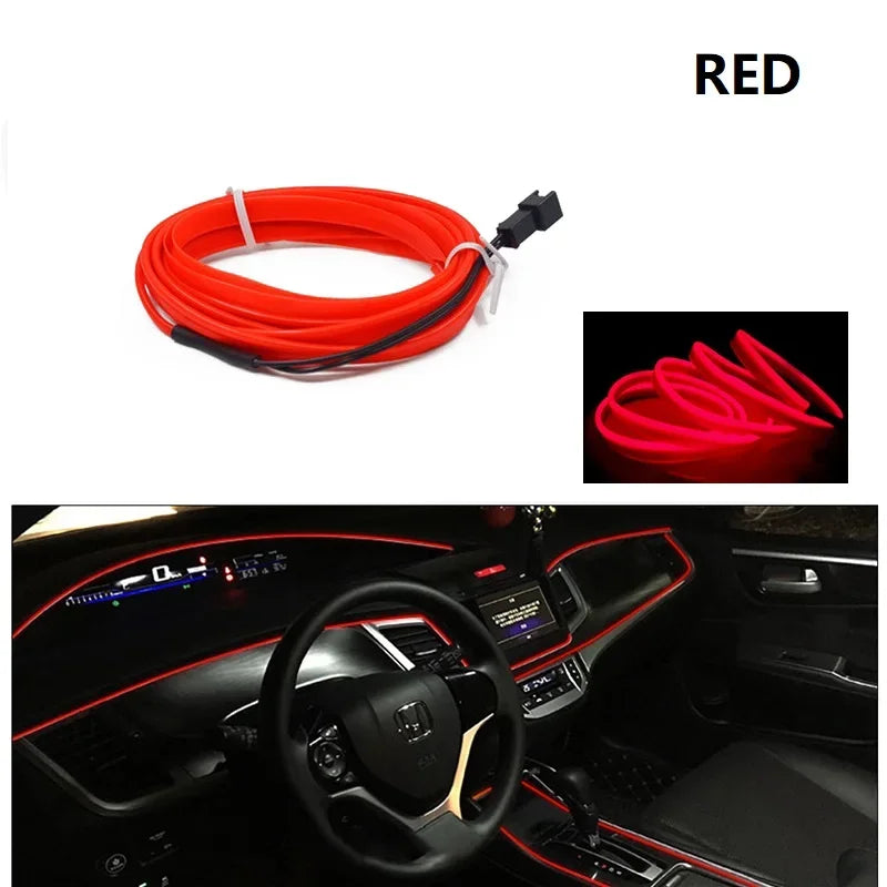 Car Interior Decorative Lamps Strips 1M 2M 3M 5M Atmosphere Lamp Cold Light Decorative Dashboard Console Auto LED Ambient Lights