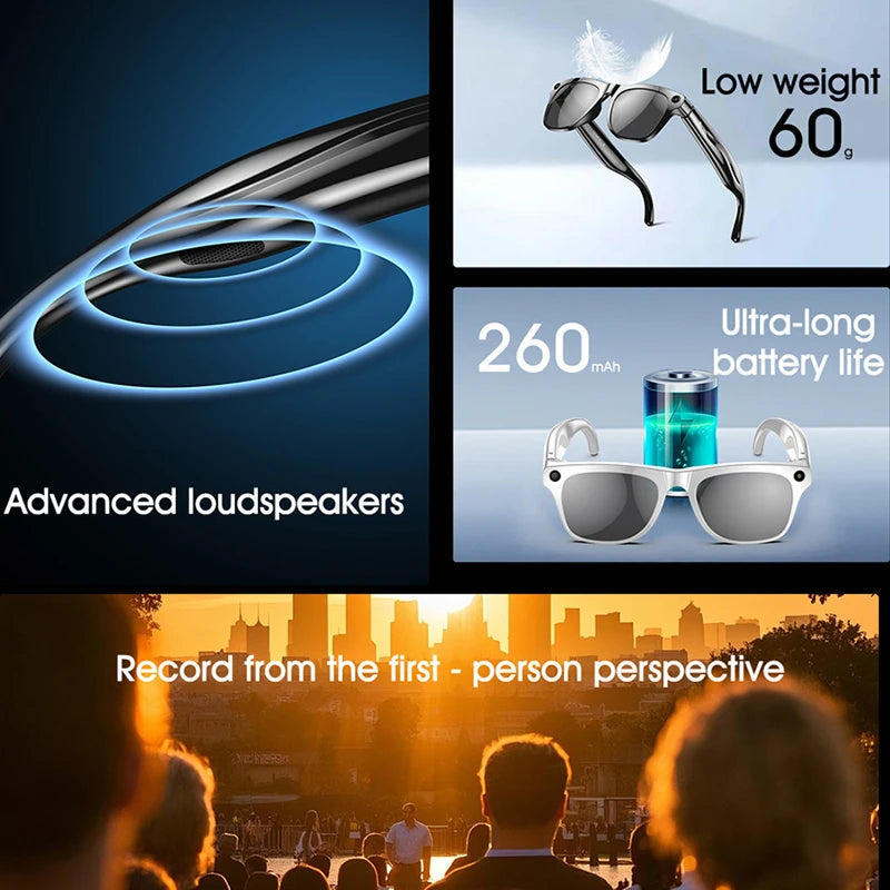 AI Smart Camera Glasses 100MP 260mAh Long-lasting Battery Voice Assistant Control Music Calling Sport Smart Glasses
