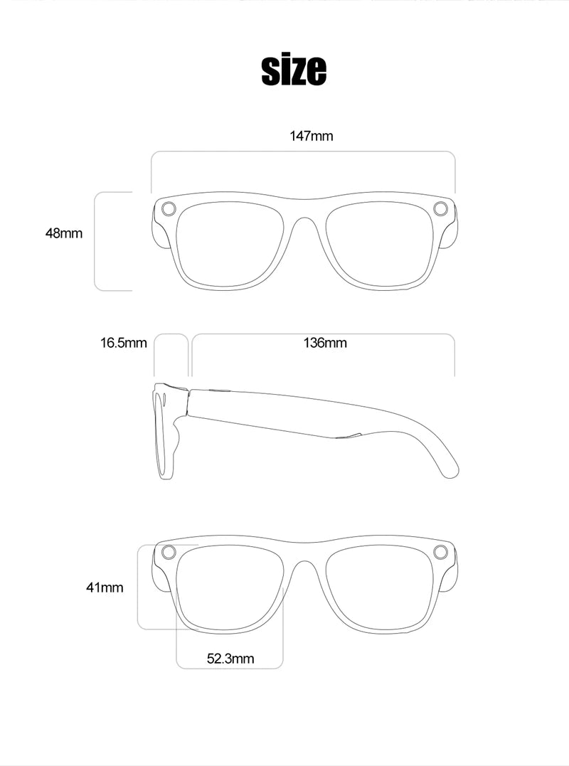 AI Smart Camera Glasses 100MP 260mAh Long-lasting Battery Voice Assistant Control Music Calling Sport Smart Glasses