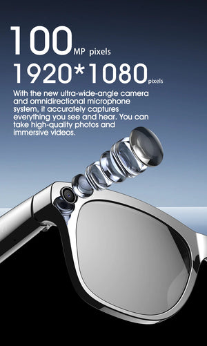 AI Smart Camera Glasses 100MP 260mAh Long-lasting Battery Voice Assistant Control Music Calling Sport Smart Glasses