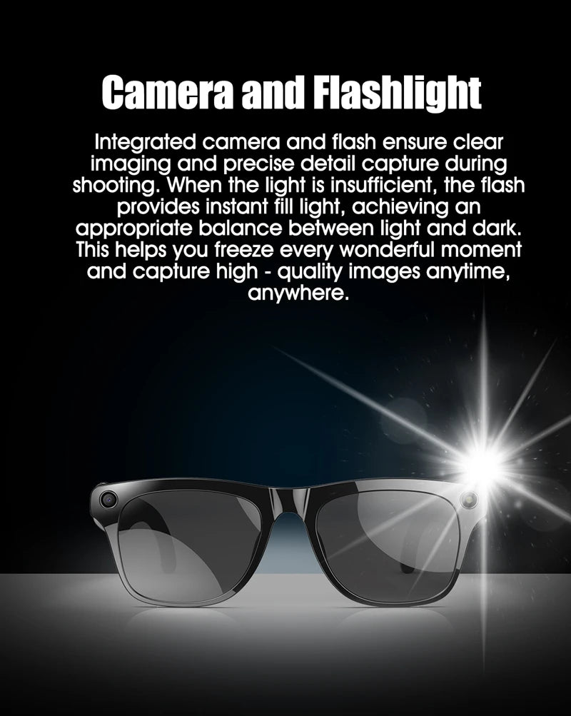 AI Smart Camera Glasses 100MP 260mAh Long-lasting Battery Voice Assistant Control Music Calling Sport Smart Glasses