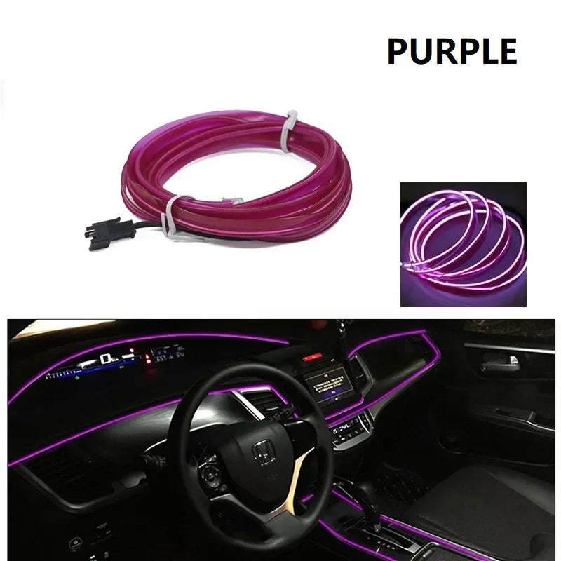 Car Interior Decorative Lamps Strips 1M 2M 3M 5M Atmosphere Lamp Cold Light Decorative Dashboard Console Auto LED Ambient Lights