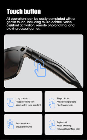 AI Smart Camera Glasses 100MP 260mAh Long-lasting Battery Voice Assistant Control Music Calling Sport Smart Glasses