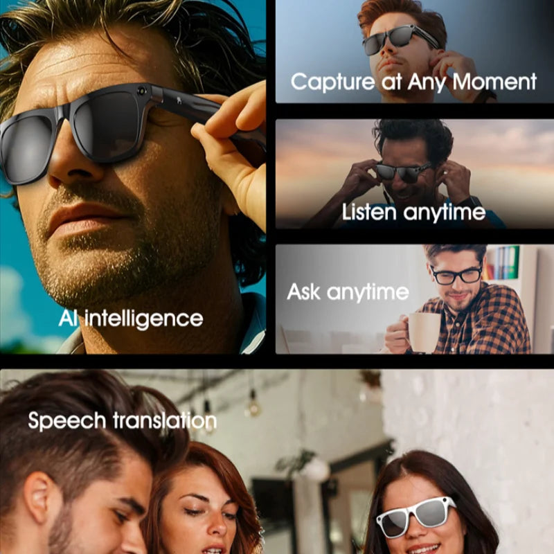 AI Smart Camera Glasses 100MP 260mAh Long-lasting Battery Voice Assistant Control Music Calling Sport Smart Glasses