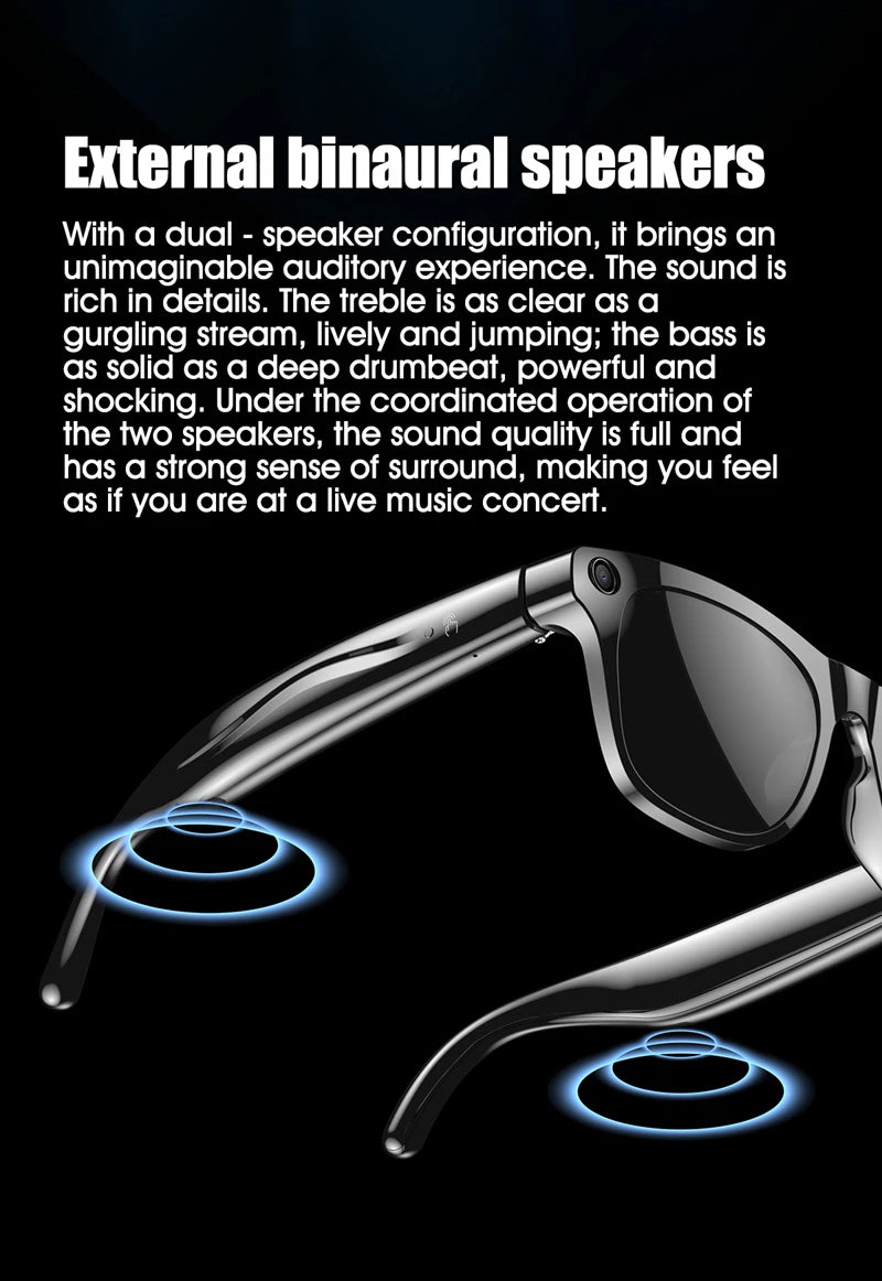 AI Smart Camera Glasses 100MP 260mAh Long-lasting Battery Voice Assistant Control Music Calling Sport Smart Glasses