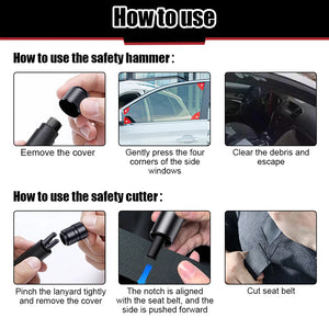 Car Safety Hammer Emergency Glass Breaker Seat Belt Cutter High Hardness Tungsten Steel 2 in 1 Rescue Tool Auto Accessories