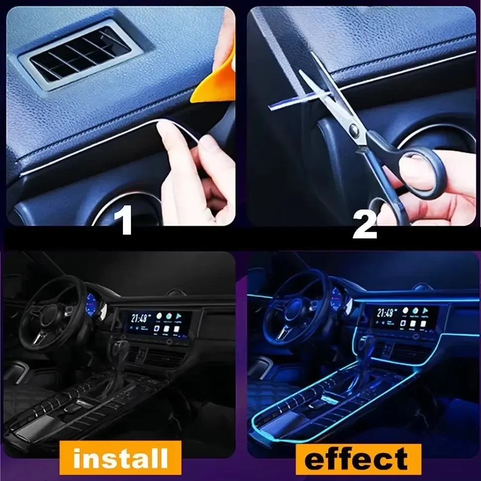 Car Interior Decorative Lamps Strips 1M 2M 3M 5M Atmosphere Lamp Cold Light Decorative Dashboard Console Auto LED Ambient Lights
