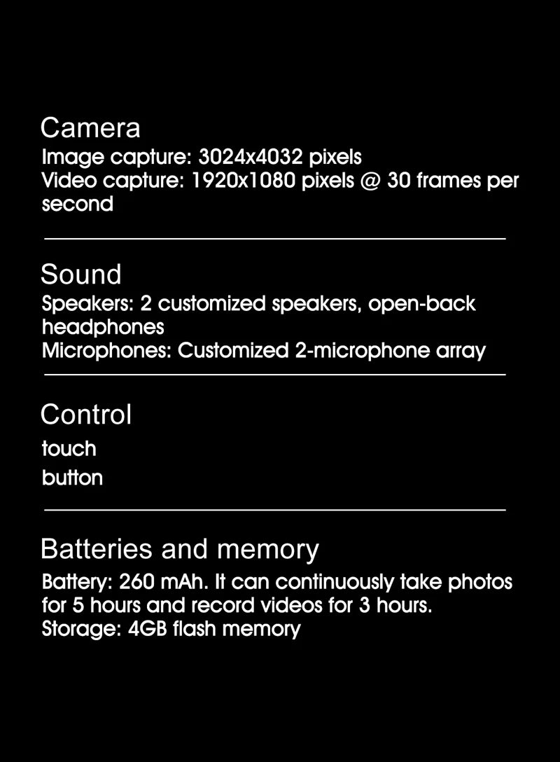 AI Smart Camera Glasses 100MP 260mAh Long-lasting Battery Voice Assistant Control Music Calling Sport Smart Glasses