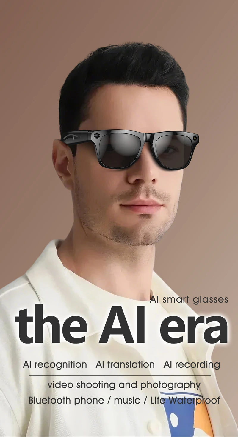 AI Smart Camera Glasses 100MP 260mAh Long-lasting Battery Voice Assistant Control Music Calling Sport Smart Glasses