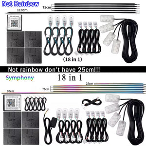 10/14/18 in 1 Led Car Ambient Lights 213 64 Color RGB Symphony Streamer Bluetooth Rainbow Acrylic Strips Atmosphere Lamp Kit 12V