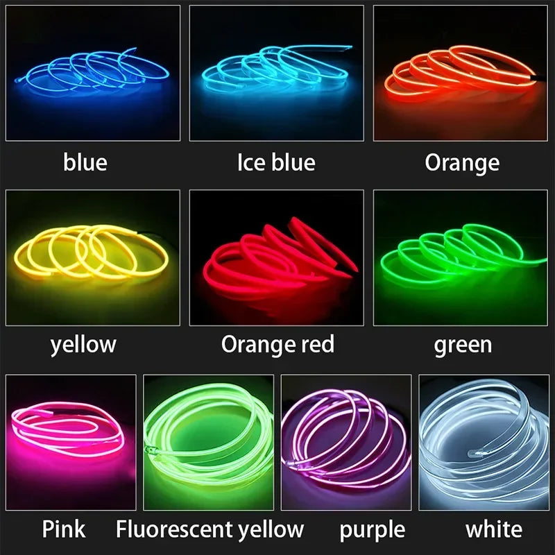 Car Interior Decorative Lamps Strips 1M 2M 3M 5M Atmosphere Lamp Cold Light Decorative Dashboard Console Auto LED Ambient Lights