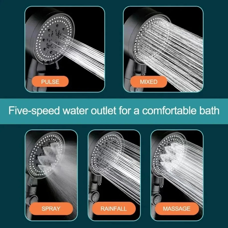 High Pressure Shower Head 5 Modes Adjustable Showerheads Bathroom Accessories with Hose Water Saving One-Key Stop Spray Nozzle